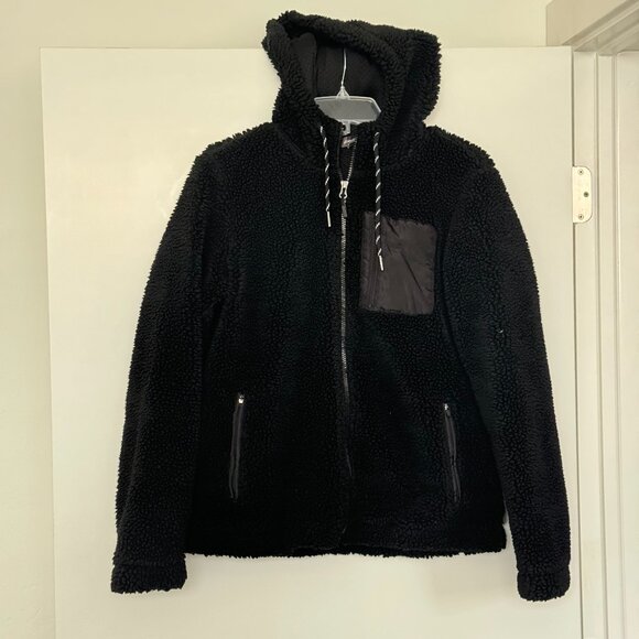 Eddie Bauer Shearling fleec jacket hood black - Picture 1 of 5